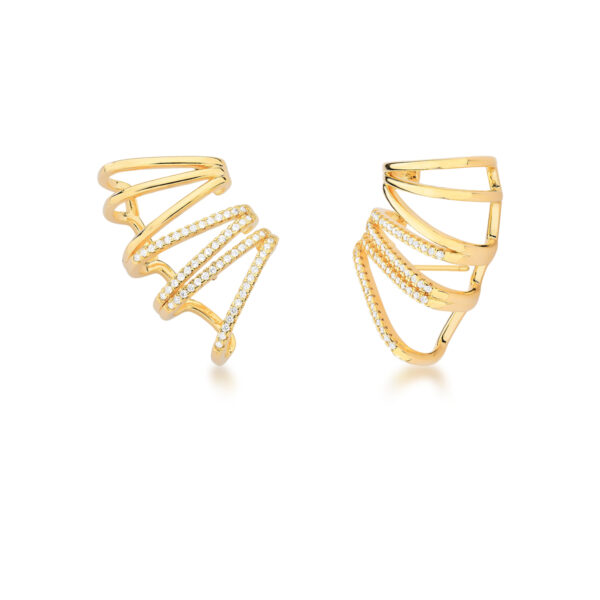 Brinco Ear Cuff 7 Colunas com Zircônias Banho Dourado - Image 2