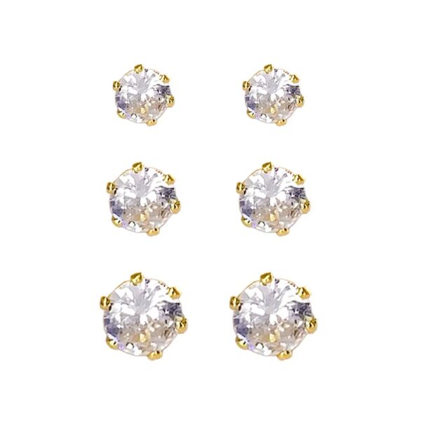 Brinco Trio Ponto de Luz Redondo com Zircônia Banho Dourado - Image 2