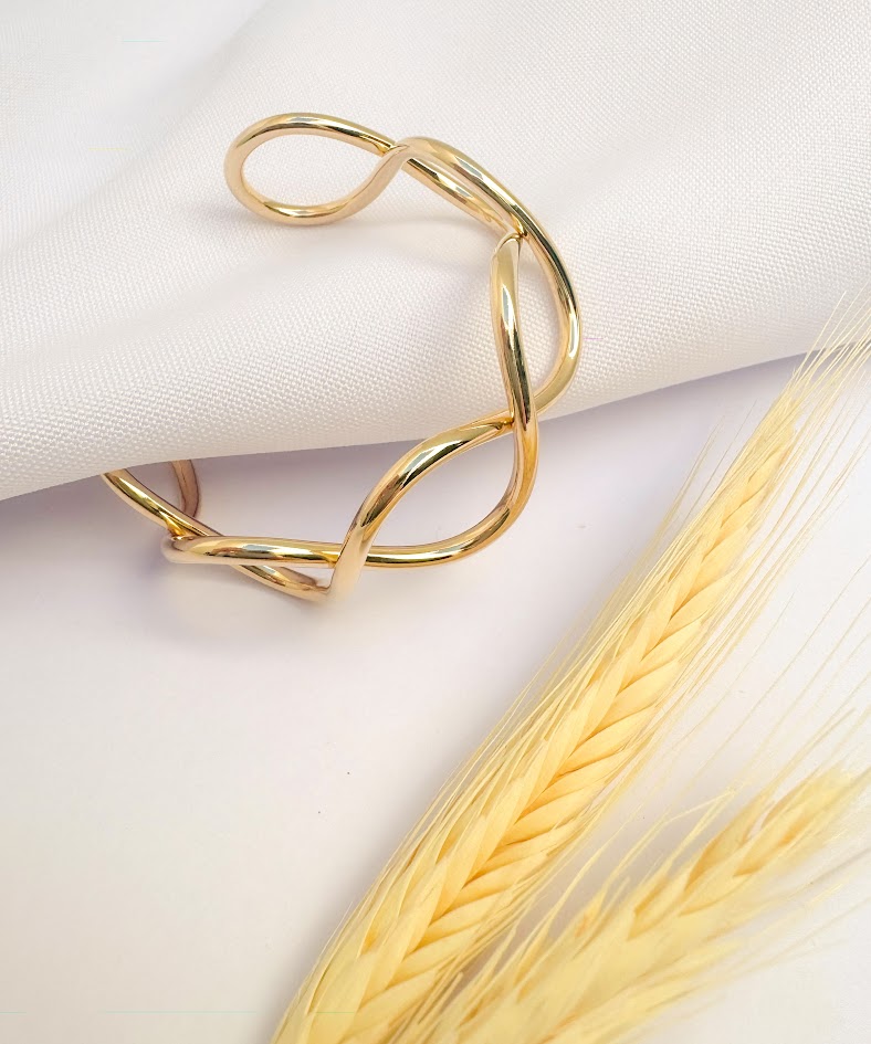 Bracelete Aberto Trançado Banho Dourado