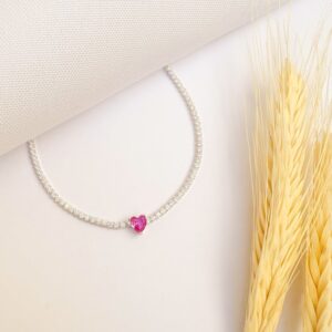 Pulseira Riviera Coração Pink com Zircônias Prata 925
