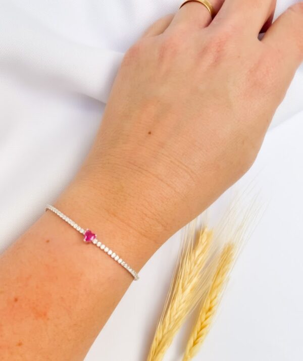 Pulseira Riviera Coração Pink com Zircônias Prata 925 - Image 3