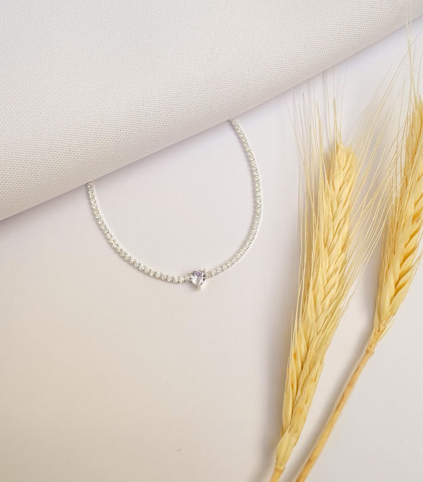 Pulseira Riviera Coração Lilás Prata 925