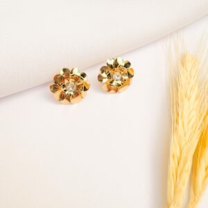 Brinco de Flor com Cristal Banho Dourado