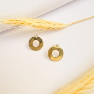 Brinco Círculo Vazado Com Cristal Banho Dourado