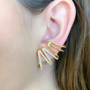 Brinco Ear Cuff 7 Colunas com Zircônias Banho Dourado