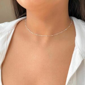 Colar Veneziana com Bolinhas 45cm Prata 925