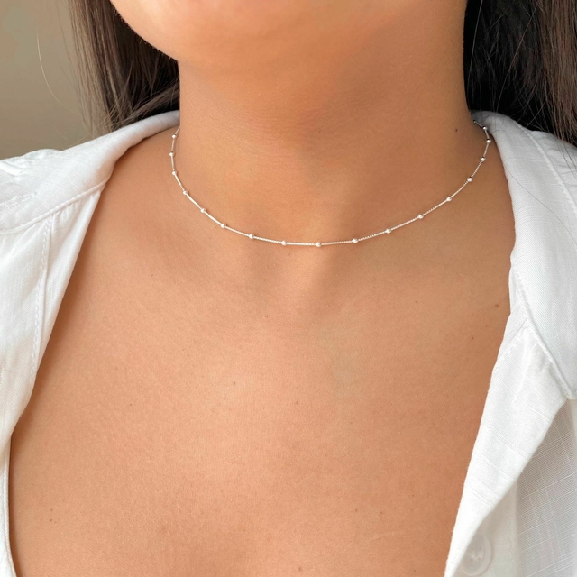 Colar Veneziana com Bolinhas 45cm Prata 925