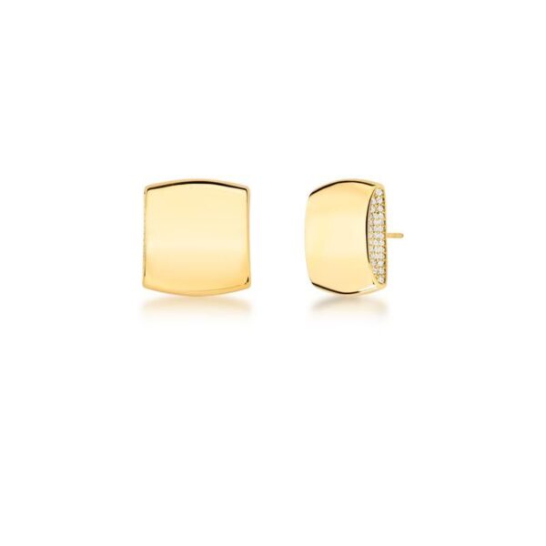 Brinco Quadrado Liso com Zircônias Banho Dourado - Image 2