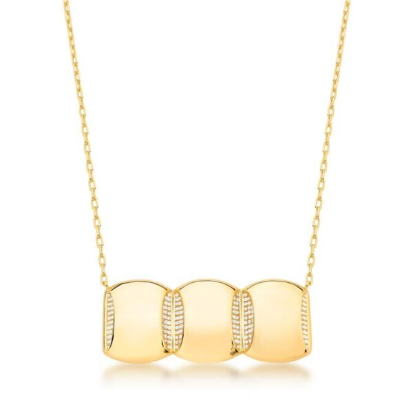 Colar Com Pingente Quadrado Liso com Zircônias Banho Dourado - Image 3