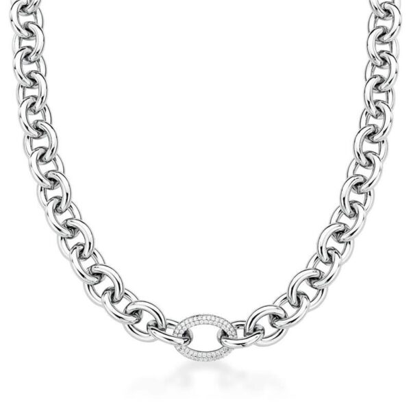 Corrente com Elo Oval e Zircônia Banho Branco - Image 2