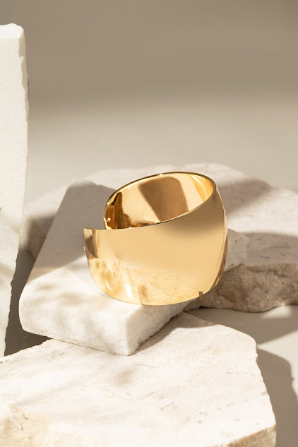 Bracelete Liso Aro Largo Banho Dourado