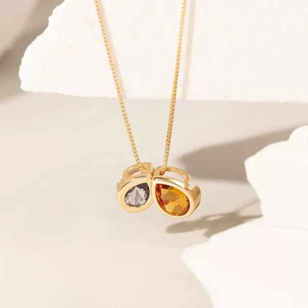 Colar Cristal Gotas Tanzanita e Citrino Banho Dourado - Image 2