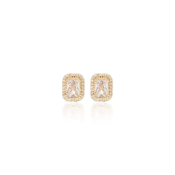 Brinco Ponto de Luz Retângulo com Zircônia Branca Banho Dourado - Image 3