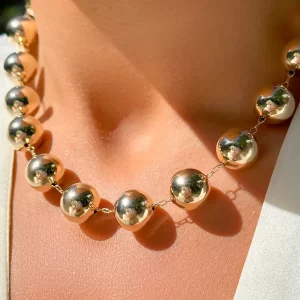 Colar de Esferas 12mm Banho Dourado