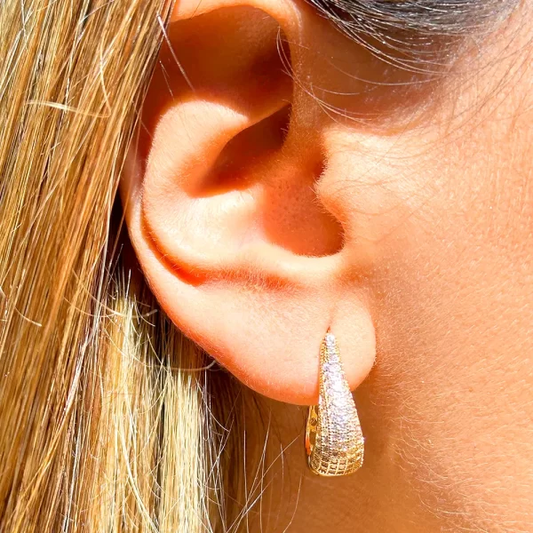 Brinco Argola Gota com Zircônia Branca Banho Dourado