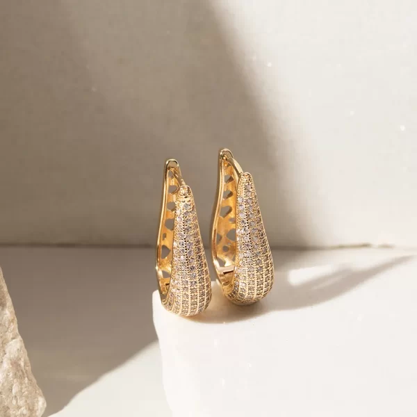 Brinco Argola Gota com Zircônia Branca Banho Dourado - Image 2