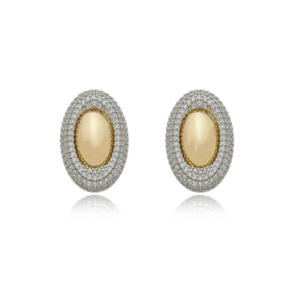 Brinco Oval Polido com 4 Camadas Cravejadas Banho Dourado - Image 2