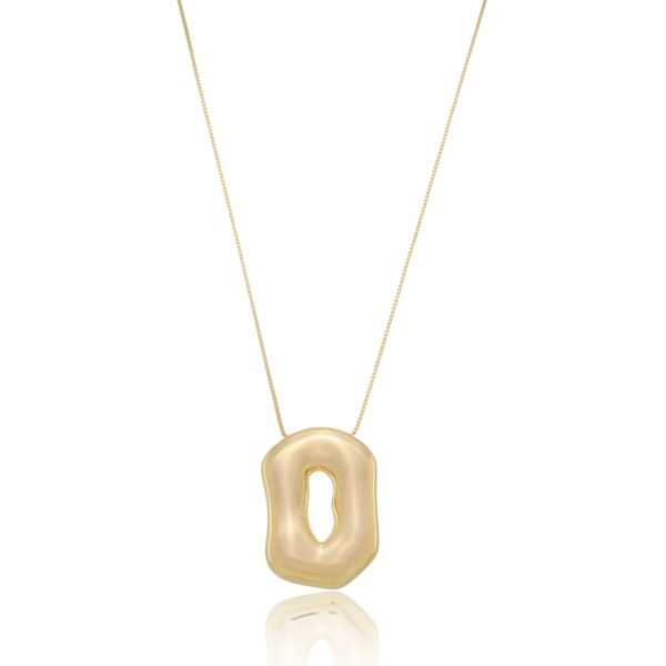 Colar Quadrado Orgânico Vazado Regulável Banho Dourado - Imagem 3