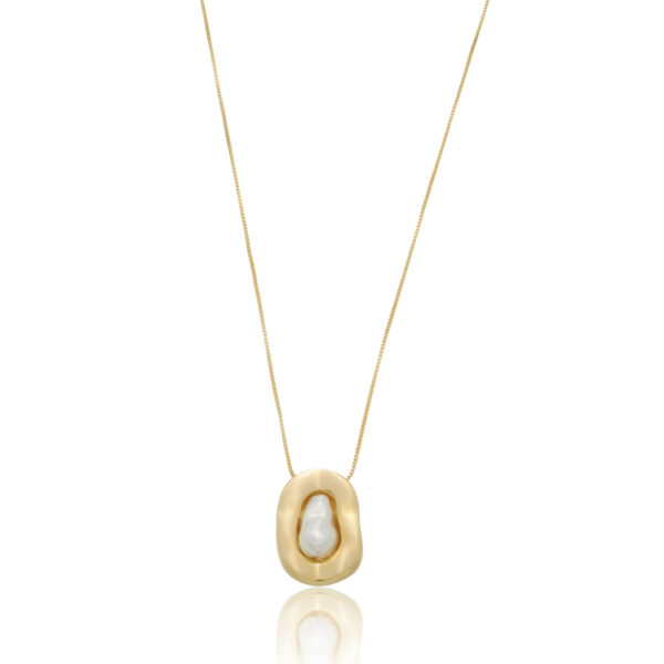 Colar Oval Orgânico com Pedra Rústica Banho Dourado - Image 3