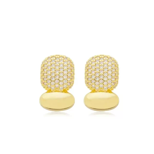Brinco Pave Cravejado Oval Liso Banho Dourado - Image 3
