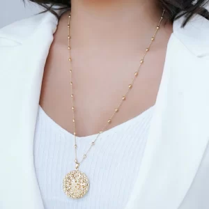 Relicário Longo Estrela Bolinhas Banho Dourado