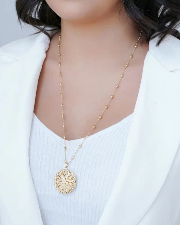 Relicário Longo Estrela Bolinhas Banho Dourado