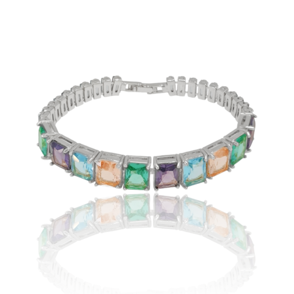 Pulseira Retângulos e Baguetes Coloridos Banho Branco - Image 2