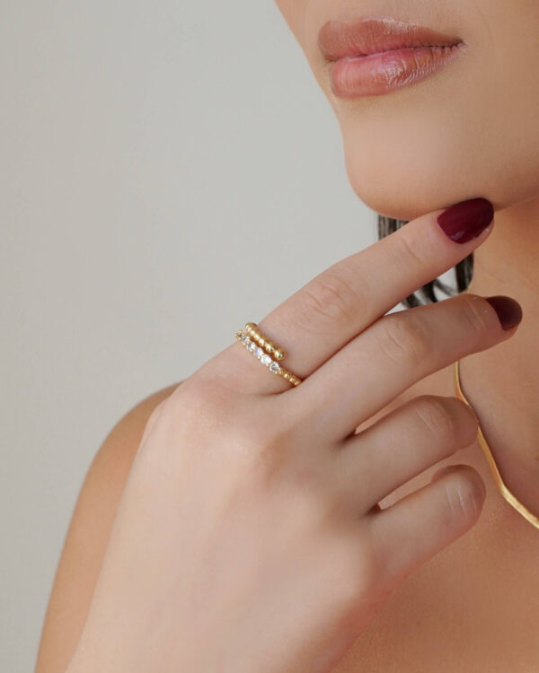 Anel Ajustável Cravejado com Bolinhas Cristal Banho Dourado - Image 3