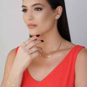 Anel Ajustável Cravejado com Bolinhas Cristal Banho Dourado