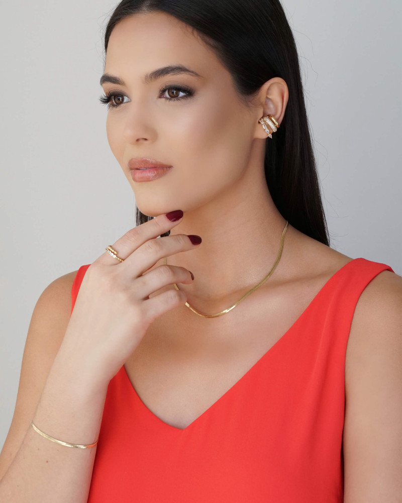 Anel Ajustável Cravejado com Bolinhas Cristal Banho Dourado