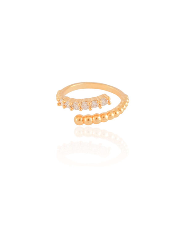 Anel Ajustável Cravejado com Bolinhas Cristal Banho Dourado - Image 2