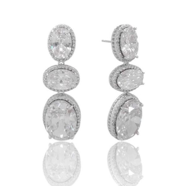 Brinco Oval Cristal Cravejado Banho Branco - Image 2