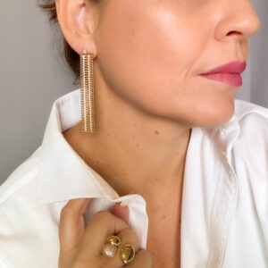Brinco Franja Cravejada Cristal Banho Dourado