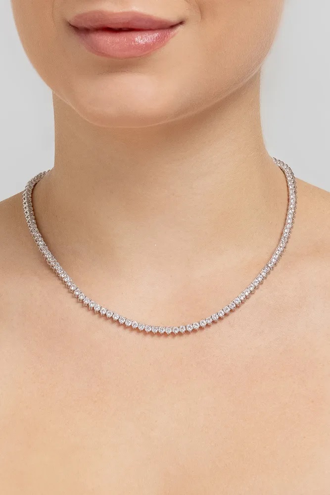 Colar Riviera 3 Pontas Branco com Zircônias Banho Branco