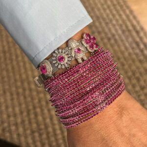 Pingente Cravejado Para Pulseira Flor Rosa Pink Banho Branco