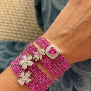 Pingente Cravejado Para Pulseira Quadrado Rosa Pink Banho Branco
