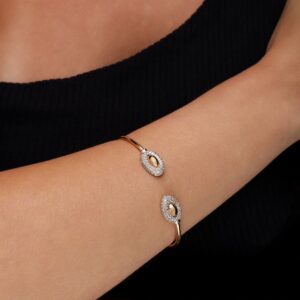 Bracelete Aro Fino com 2 Camadas Cravejadas Banho Dourado