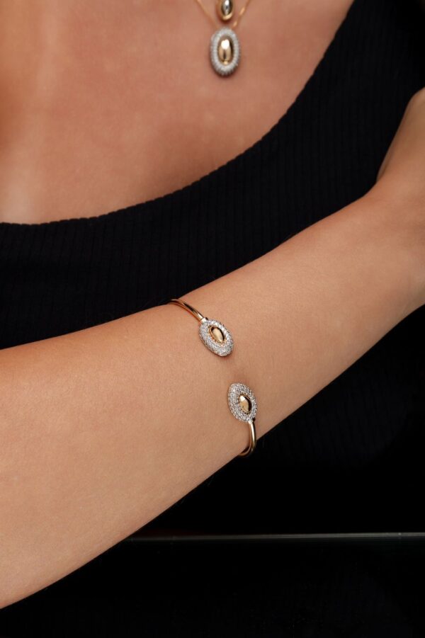 Bracelete Aro Fino com 2 Camadas Cravejadas Banho Dourado