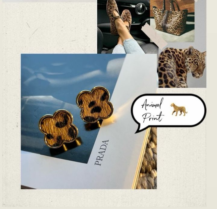 Brinco Animal Print de Trevo Banho Dourado