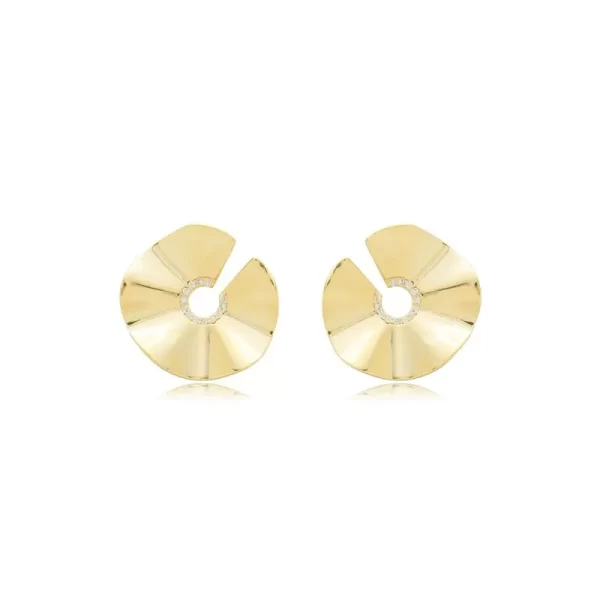 Brinco Disco Orgânico Fixo com Abertura Cravejado Banho Dourado - Image 2