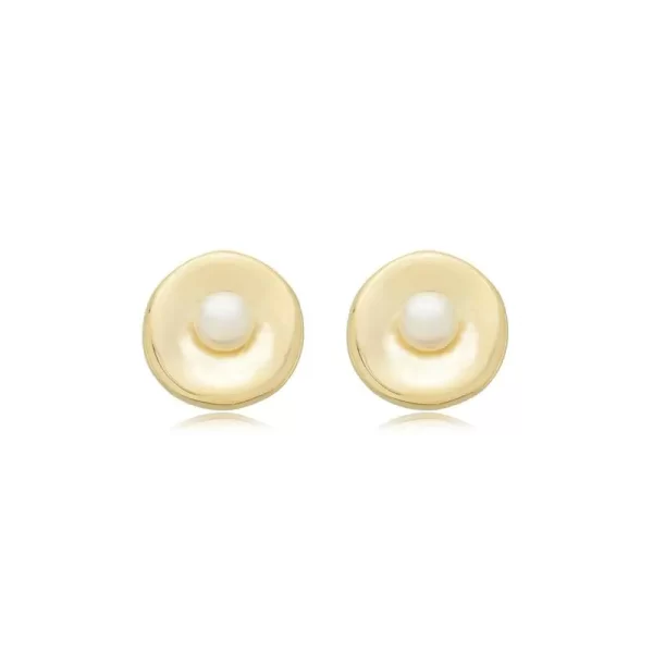 Brinco Disco Orgânico com Pérola Banho Dourado - Image 3