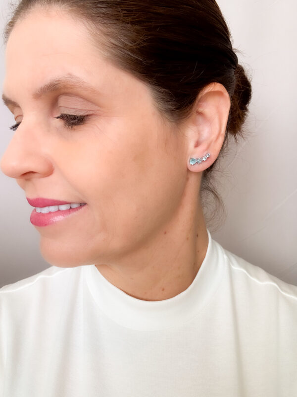 Brinco Ear Cuff Aquamarine Banho Branco