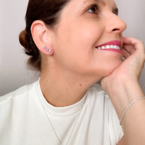Brinco Ear Cuff Rosa Bebê Banho Branco