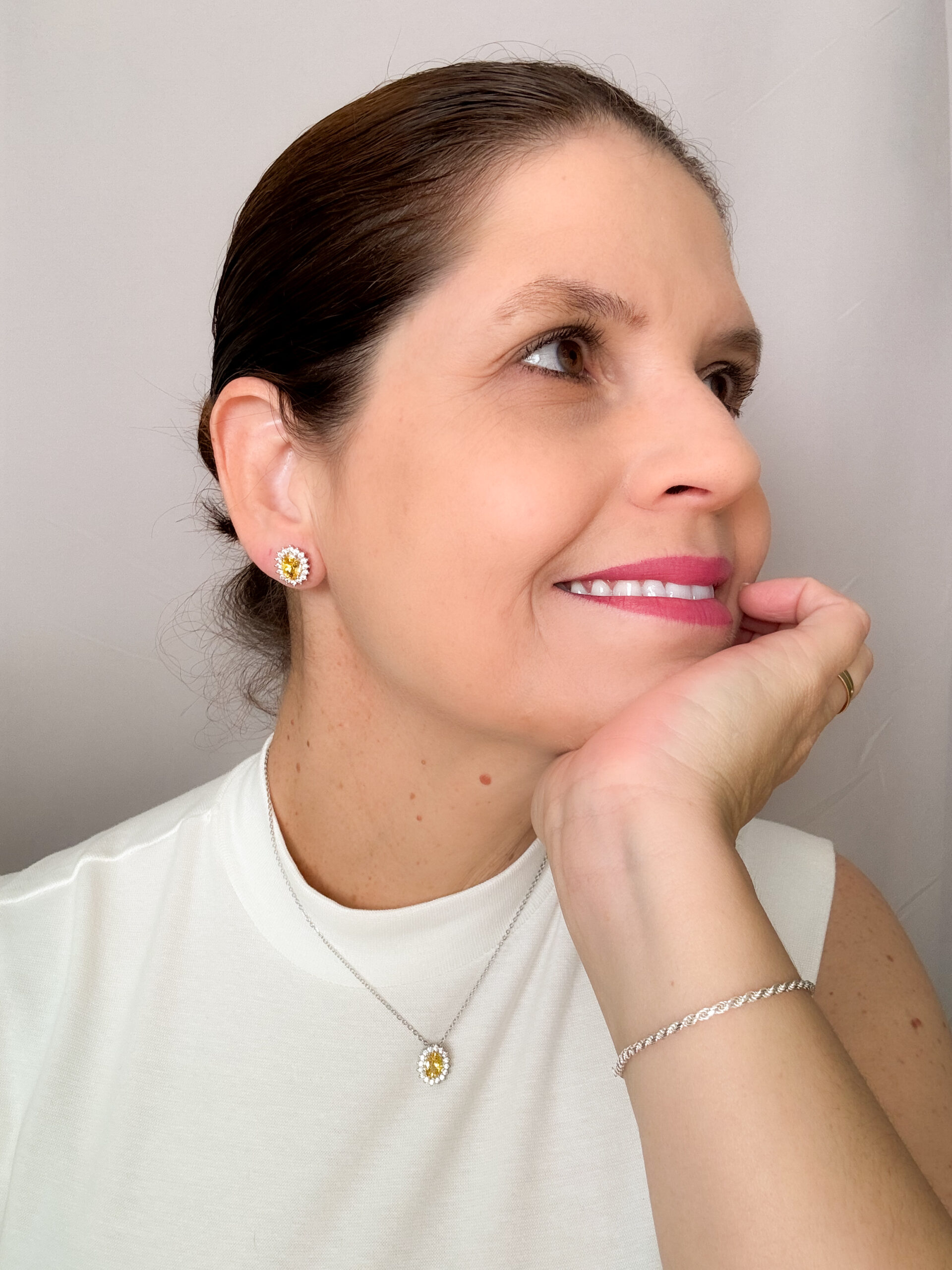 Conjunto Citrino Banho Branco